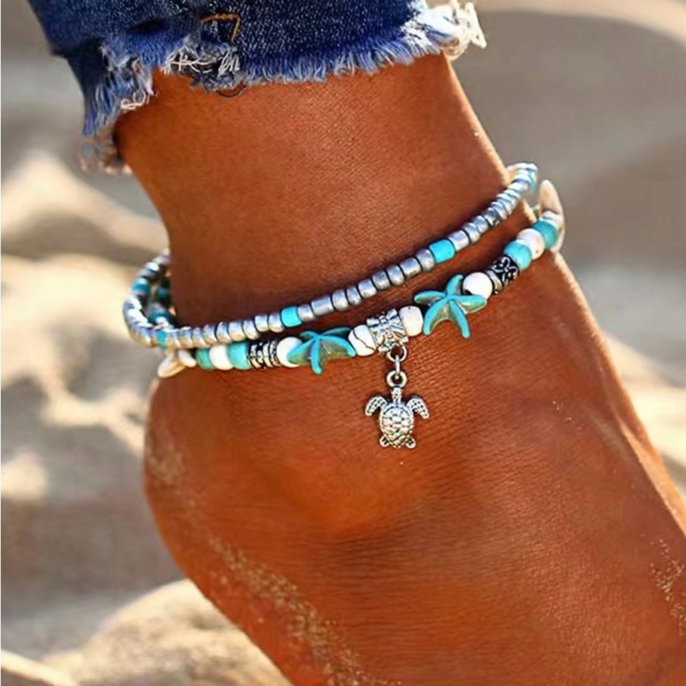 New Turtle, Starfish and Beads Anklet Ankle  Bracelet